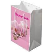 Sac Cadeau Moyen Orchidées roses « Joyeuses Pâques » (Devant Angle)