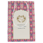 Sac Cadeau Moyen Ornate Hot Pink Gold Classy Floral Laurel Mariage (Devant)