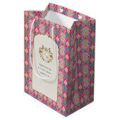 Sac Cadeau Moyen Ornate Hot Pink Gold Classy Floral Laurel Mariage (Dos Angle)