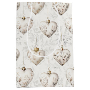 Sac Cadeau Moyen Ornements Cœurs Gris Crème Chic Mariage