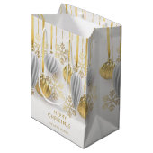 Sac Cadeau Moyen Ornements de Noël rétro or et argent (Devant Angle)