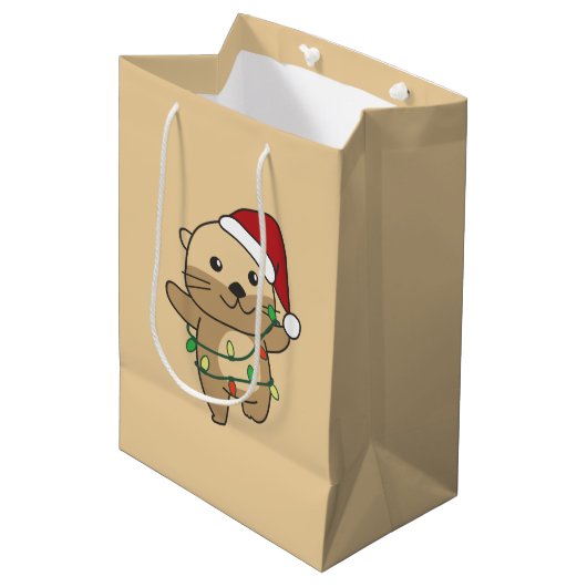 Sac Cadeau Moyen Otter Christmas Winter Animaux Vacances Otters (Devant Angle)