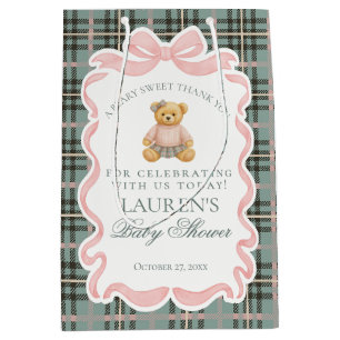 Sac Cadeau Moyen Ours à nœud papillon rose Favors de Plaid pour Bab
