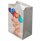 Sac Cadeau Moyen Ours avec ballons cardiaques d'anniversaire (Devant Angle)
