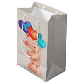 Sac Cadeau Moyen Ours avec I Love You Balloons (Devant Angle)