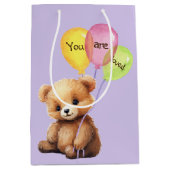 Sac Cadeau Moyen Ours D'Anniversaire Avec Ballons De Fête (Devant)