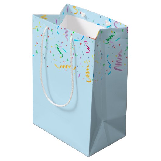 Sac Cadeau Moyen Ours d'anniversaire avec ballons et confetti (Dos Angle)