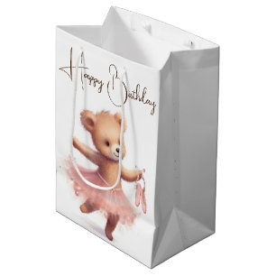 Sac Cadeau Moyen Ours de Ballerina Anniversaire avec chaussons