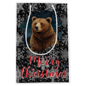 Sac Cadeau Moyen Ours de Noël rétro paysage enneigé minuit (Devant)