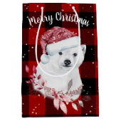 Sac Cadeau Moyen Ours De Noël Sur Buffalo Plaid (Devant)