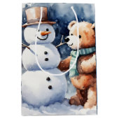 Sac Cadeau Moyen Ours En Conduite D'Hiver Et Snowman (Devant)