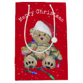 Sac Cadeau Moyen Ours En Teddy De Noël Aux Lumières Tangées (Devant)