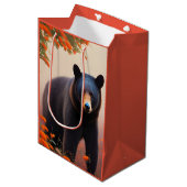 Sac Cadeau Moyen Ours noir en fleurs orange (Devant Angle)