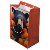 Sac Cadeau Moyen Ours noir en fleurs orange (Dos Angle)
