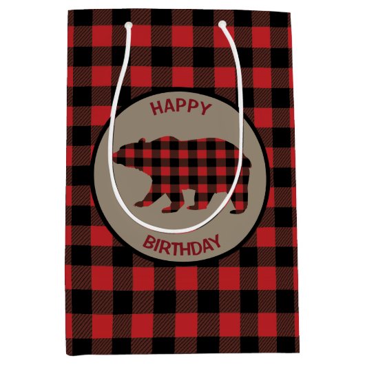 Sac Cadeau Moyen Ours Plaid De Buffle Rouge (Devant)
