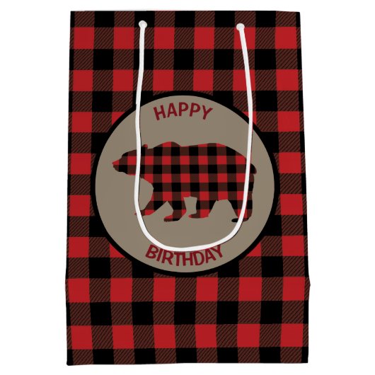 Sac Cadeau Moyen Ours Plaid De Buffle Rouge (Dos)