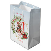 Sac Cadeau Moyen Ours Poinsettia Foliage Baby's First Christmas (Dos Angle)