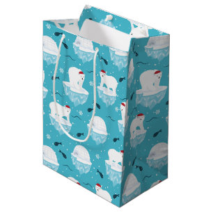 Sac Cadeau Moyen Ours polaires mignons à Santa Hats Motif de Noël