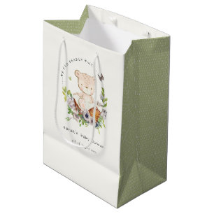 Sac Cadeau Moyen Ours Teddy Mignonne Dans Panier Fleur Baby shower