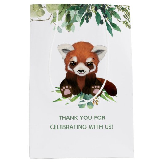 Sac Cadeau Moyen Ours Vert Aquarelle Baby shower neutre Favoriser (Devant)