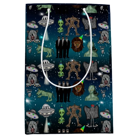 Sac Cadeau Moyen OVNI, Alien, Bigfoot Cryptid Birthday (Devant)