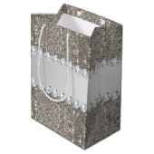 Sac Cadeau Moyen Paillettes et diamants argentés de Faux (Dos Angle)