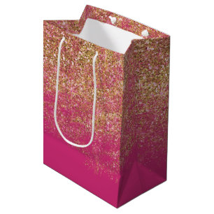 Sac Cadeau Moyen Paillettes Faux Or Fille Rose Étincelle