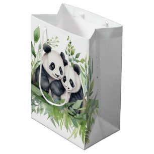 Sac Cadeau Moyen Paire de pandas en Feuille bambou