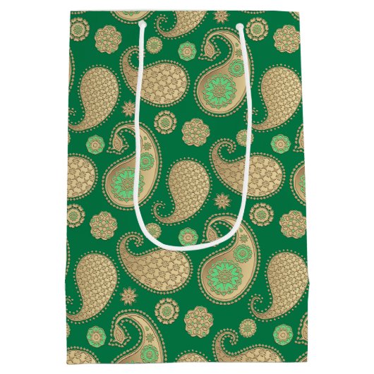 Sac Cadeau Moyen Paisley motif, Soft Gold sur Emerald Green (Dos)