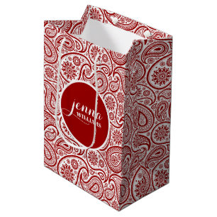 Sac Cadeau Moyen Paisley Vintage bordeaux et blanc Damas