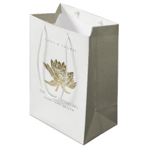 SAC CADEAU MOYEN PALE GLAMOREUX OR BLANC LOTUS MARIAGE FLORAL