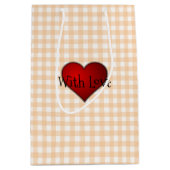 Sac Cadeau Moyen Pale Peach En vichy Coeur rouge avec amour (Devant)