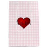 Sac Cadeau Moyen Pale Rose En vichy Coeur rouge Avec Amour (Devant)
