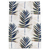 Sac Cadeau Moyen Palmier bleu moderne Feuille Gold Strots Blanc Des (Dos)