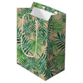 Sac Cadeau Moyen Palmier Tropical Feuille Motif Gold Green (Devant Angle)