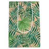 Sac Cadeau Moyen Palmier Tropical Feuille Motif Gold Green (Dos)