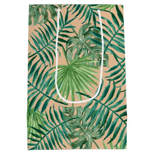 Sac Cadeau Moyen Palmier Tropical Feuille Motif Gold Green (Dos)