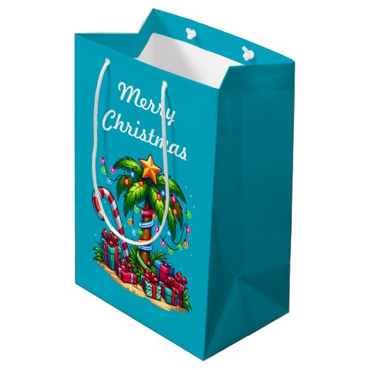 Sac Cadeau Moyen Palmier tropical Joyeux Noël (Dos Angle)