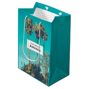 Sac Cadeau Moyen Palmiers tropicaux Californie Anniversaire rétro