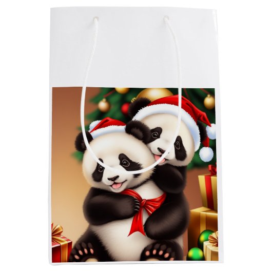 Sac Cadeau Moyen Panda de Noël (Devant)