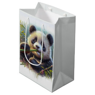 Sac Cadeau Moyen Panda roux adorable mangeant du bambou