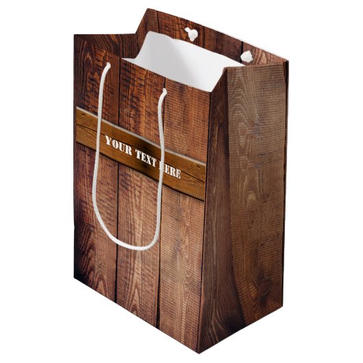 Sac Cadeau Moyen Panneaux en bois rustique Faux (Devant Angle)