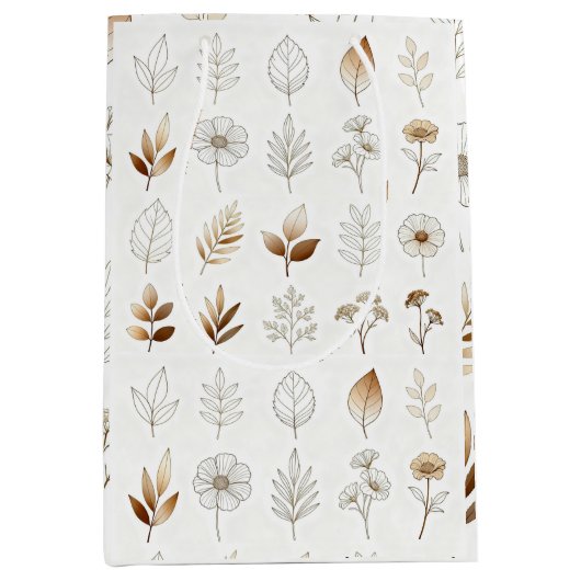 Sac Cadeau Moyen Paper Bag with Gold Botanical Sketches (Devant)