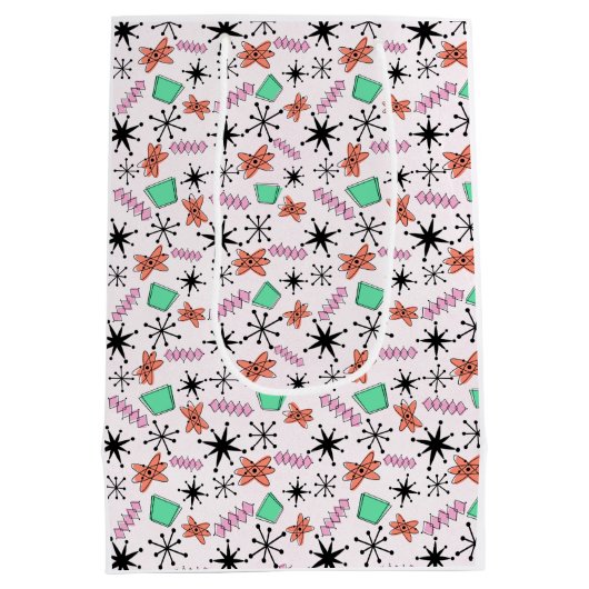 Sac Cadeau Moyen Papier à enveloppement vert rose orange rétro atom (Dos)
