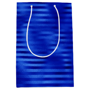 Sac Cadeau Moyen Papier de Hanukkah rayé avec feuille de bleu royal
