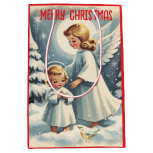 Sac Cadeau Moyen Papier d'emballage Ange de Noël vintage, Enfant, O