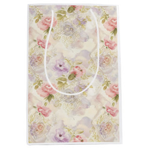 Sac Cadeau Moyen Papier d'emballage floral à l'aquarelle romantique