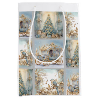 Sac Cadeau Moyen Papier d'enveloppement bleu et or