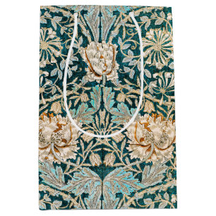 Sac Cadeau Moyen Papier peint floral Morris Teal Blue Honeysuckle