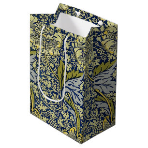 Sac Cadeau Moyen Papier Peint Floral William Morris Kennet Bleu Or